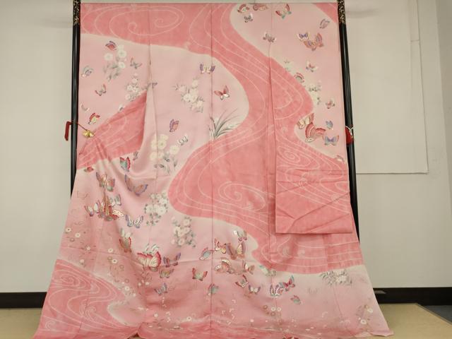 平和屋着物●豪華振袖　絞り　花蝶文　暈し染め　金銀彩　銀通し地　仮絵羽　逸品　未使用　AABL0200cs