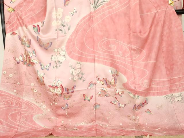 平和屋着物●豪華振袖　絞り　花蝶文　暈し染め　金銀彩　銀通し地　仮絵羽　逸品　未使用　AABL0200cs