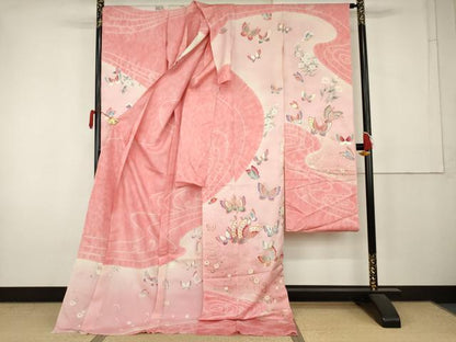 平和屋着物●豪華振袖　絞り　花蝶文　暈し染め　金銀彩　銀通し地　仮絵羽　逸品　未使用　AABL0200cs