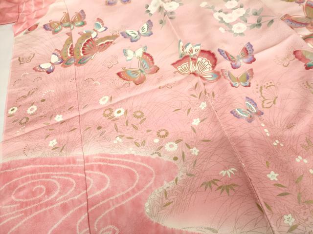 平和屋着物●豪華振袖　絞り　花蝶文　暈し染め　金銀彩　銀通し地　仮絵羽　逸品　未使用　AABL0200cs