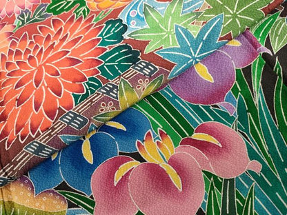 平和屋着物●紅型　振袖　花鳥風景文　暈し染め　正絹　逸品　AABL0201cs
