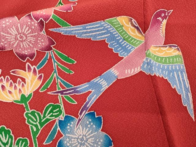 平和屋着物●紅型　振袖　花鳥風景文　暈し染め　正絹　逸品　AABL0201cs