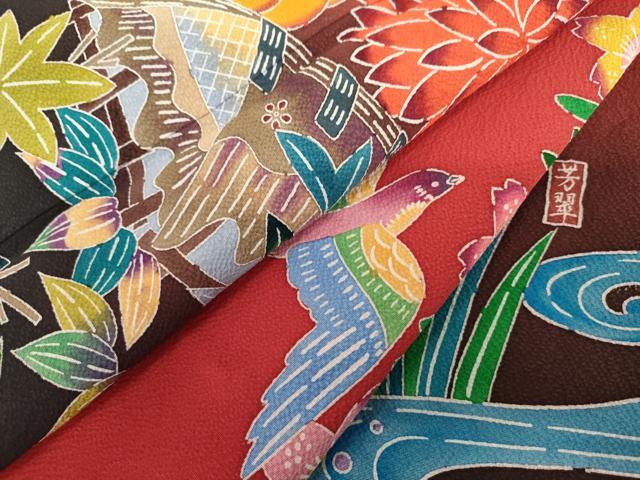 平和屋着物●紅型　振袖　花鳥風景文　暈し染め　正絹　逸品　AABL0201cs