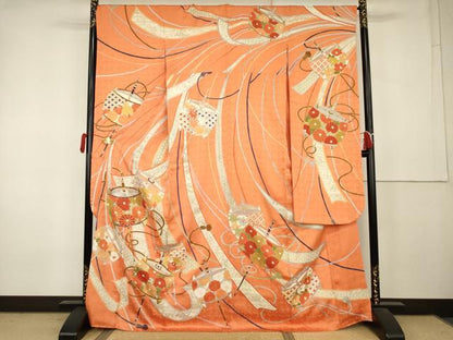 平和屋着物●豪華振袖　駒刺繍　花糸巻　金彩　正絹　逸品　AABL0205cs