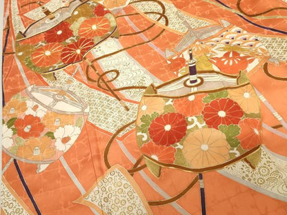 平和屋着物●豪華振袖　駒刺繍　花糸巻　金彩　正絹　逸品　AABL0205cs