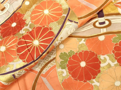 平和屋着物●豪華振袖　駒刺繍　花糸巻　金彩　正絹　逸品　AABL0205cs