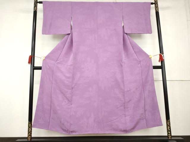 平和屋着物●上質な色無地　樹林地紋　京紫色　正絹　逸品　AABL0206cs