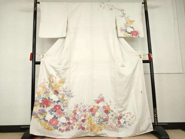 平和屋着物●京加賀友禅　百貫達雄　訪問着　枝花文　暈し染め　正絹　逸品　AABL0207cs