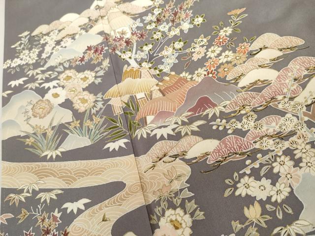 平和屋着物●豪華色留袖　森青山　流水風景文　鈴乃屋扱い　正絹　逸品　AABL0208cs