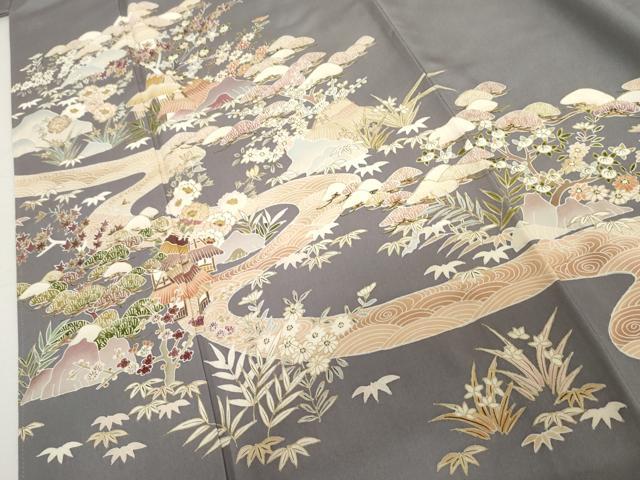 平和屋着物●豪華色留袖　森青山　流水風景文　鈴乃屋扱い　正絹　逸品　AABL0208cs