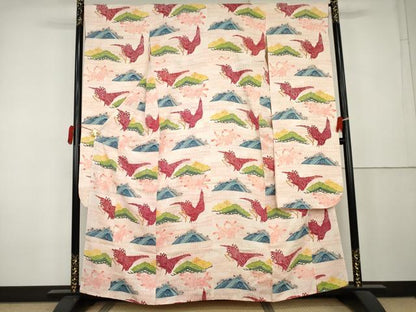 平和屋着物●豪華振袖　型染め　飛鶴松文　高島屋扱い　正絹　逸品　AABL0209cs