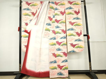 平和屋着物●豪華振袖　型染め　飛鶴松文　高島屋扱い　正絹　逸品　AABL0209cs