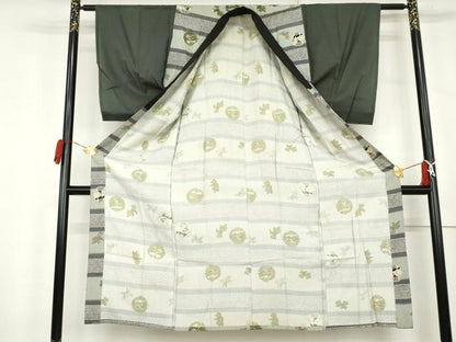 平和屋着物▼男性　長襦袢　単衣　龍丸文　唐獅子　正絹　逸品　AABL0210cs