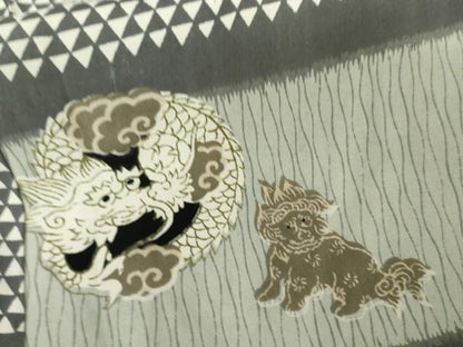 平和屋着物▼男性　長襦袢　単衣　龍丸文　唐獅子　正絹　逸品　AABL0210cs