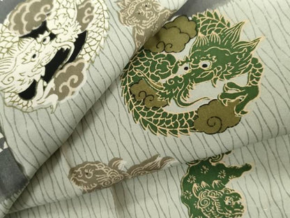 平和屋着物▼男性　長襦袢　単衣　龍丸文　唐獅子　正絹　逸品　AABL0210cs