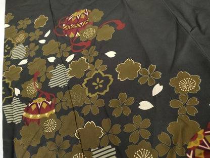 平和屋着物●豪華振袖　桜毬文　黒地　金彩　正絹　逸品　AABL0211cs