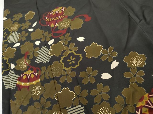 平和屋着物●豪華振袖　桜毬文　黒地　金彩　正絹　逸品　AABL0211cs