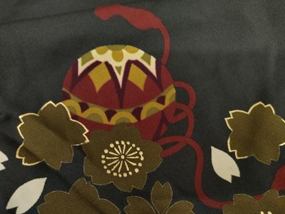 平和屋着物●豪華振袖　桜毬文　黒地　金彩　正絹　逸品　AABL0211cs