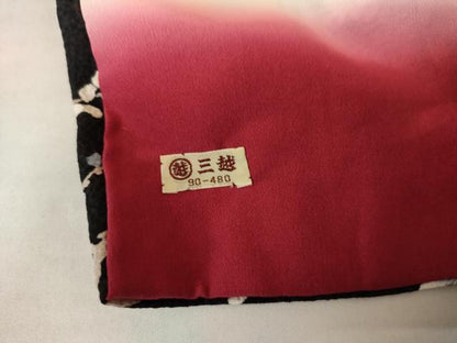 平和屋着物●上質な小紋　扇面花鳥文　黒地　金彩　三越扱い　正絹　逸品　AABL0213cs