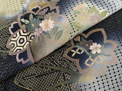 平和屋着物●訪問着　総刺繍　舞桜　暈し染め　金糸　正絹　逸品　AABL0217cs