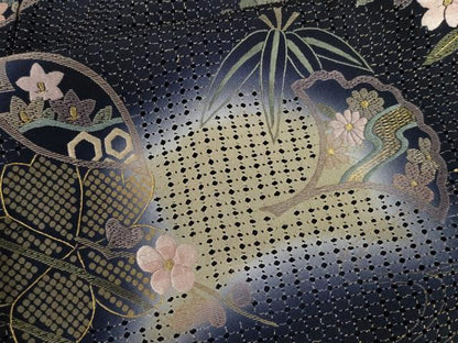 平和屋着物●訪問着　総刺繍　舞桜　暈し染め　金糸　正絹　逸品　AABL0217cs