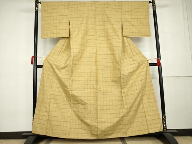 平和屋着物●上質な紬　格子　正絹　逸品　AABL0225cs