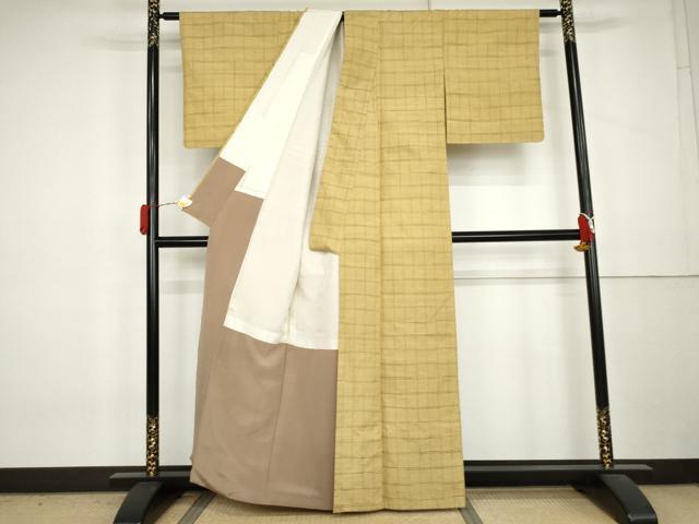 平和屋着物●上質な紬　格子　正絹　逸品　AABL0225cs