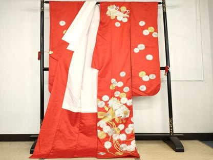 平和屋本店●お引きずり・お引き摺り・引き振袖　和装　結婚式　舞妓　芸妓　芸者　衣装　総刺繍　扇面花文　金銀糸　AABL0227cs