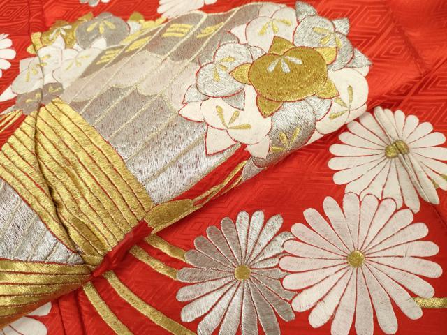 平和屋本店●お引きずり・お引き摺り・引き振袖　和装　結婚式　舞妓　芸妓　芸者　衣装　総刺繍　扇面花文　金銀糸　AABL0227cs