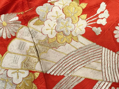 平和屋本店●お引きずり・お引き摺り・引き振袖　和装　結婚式　舞妓　芸妓　芸者　衣装　総刺繍　扇面花文　金銀糸　AABL0227cs