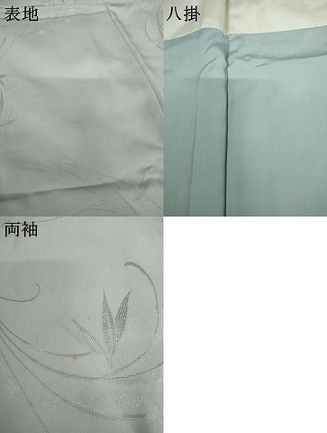 平和屋着物●上質な色無地　流水舞葉文　白鼠色　正絹　逸品　AABL0228cs
