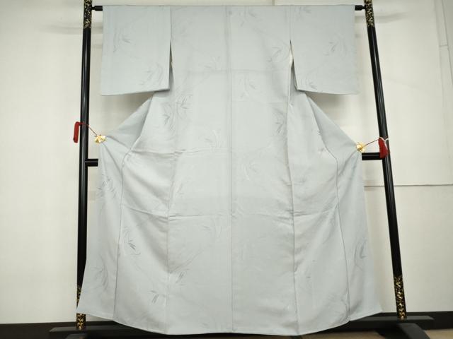 平和屋着物●上質な色無地　流水舞葉文　白鼠色　正絹　逸品　AABL0228cs