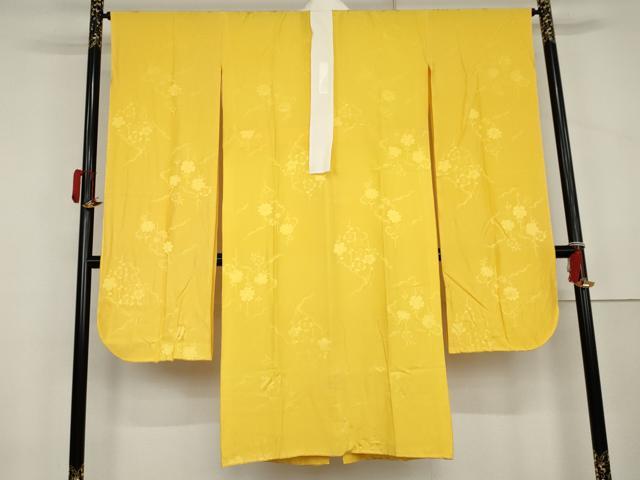 平和屋着物●振袖用長襦袢　袷　枝花地紋　向日葵色　半衿刺繍　正絹　逸品　未使用　AABL0231cs