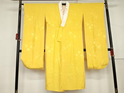 平和屋着物●振袖用長襦袢　袷　枝花地紋　向日葵色　半衿刺繍　正絹　逸品　未使用　AABL0231cs