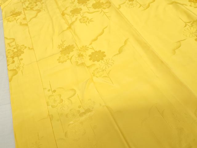 平和屋着物●振袖用長襦袢　袷　枝花地紋　向日葵色　半衿刺繍　正絹　逸品　未使用　AABL0231cs