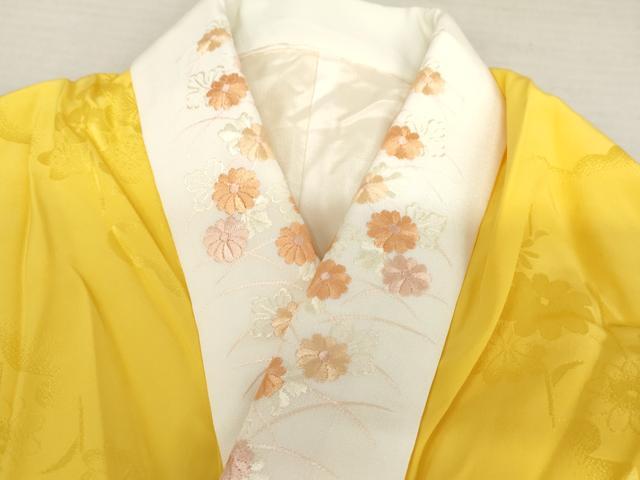平和屋着物●振袖用長襦袢　袷　枝花地紋　向日葵色　半衿刺繍　正絹　逸品　未使用　AABL0231cs