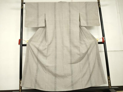 平和屋着物●お召　幾何学花唐草間道　正絹　逸品　AABL0238cs