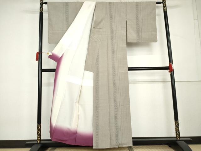 平和屋着物●お召　幾何学花唐草間道　正絹　逸品　AABL0238cs
