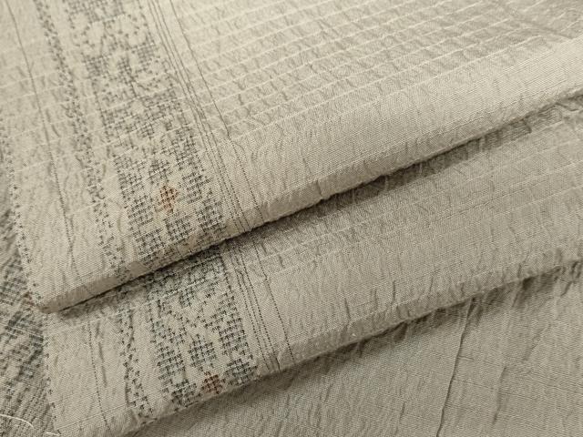 平和屋着物●お召　幾何学花唐草間道　正絹　逸品　AABL0238cs