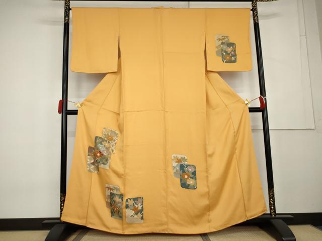 平和屋着物●訪問着　刺繍　色紙重ね草花文　金彩　正絹　逸品　AABL0240cs