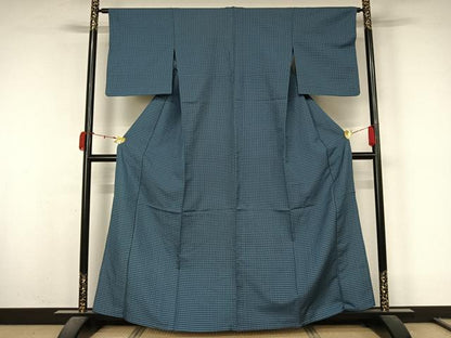 平和屋着物▽お召　単衣　格子　正絹　逸品　AABL0244jh