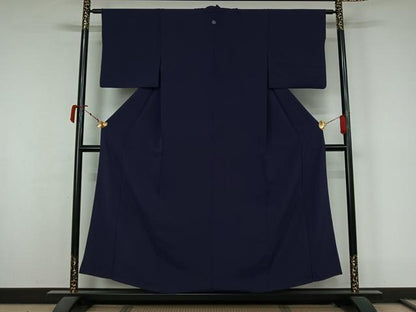 平和屋着物▽上質な色無地　単衣　紺藍色　正絹　逸品　AABL0249jh