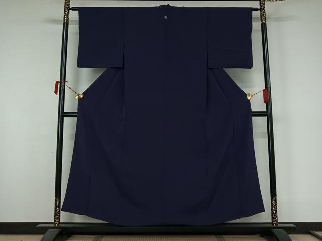 平和屋着物▽上質な色無地　単衣　紺藍色　正絹　逸品　AABL0249jh