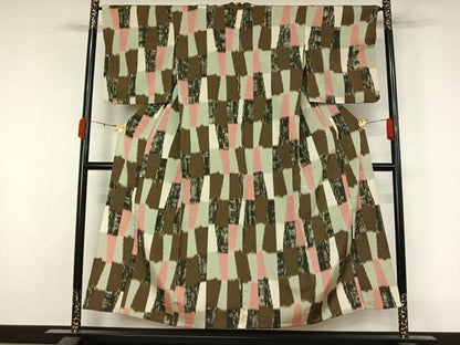 平和屋着物▽お召　単衣　幾何学文様　正絹　逸品　AABL0251jh
