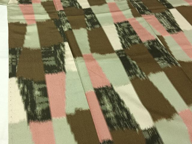 平和屋着物▽お召　単衣　幾何学文様　正絹　逸品　AABL0251jh
