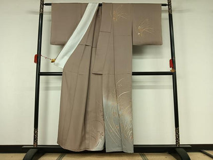 平和屋着物▽訪問着　単衣　草花文　暈し染め　金彩　正絹　逸品　AABL0254jh