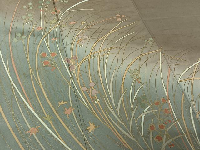 平和屋着物▽訪問着　単衣　草花文　暈し染め　金彩　正絹　逸品　AABL0254jh