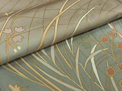 平和屋着物▽訪問着　単衣　草花文　暈し染め　金彩　正絹　逸品　AABL0254jh