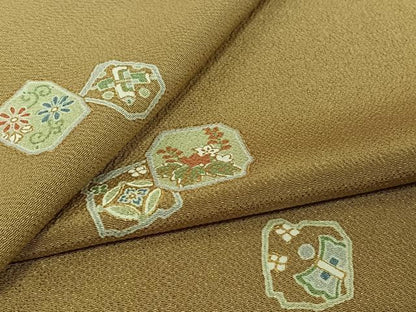 平和屋着物▽創業460年・千總　小紋　単衣　吉祥花文　金彩　正絹　逸品　AABL0255jh