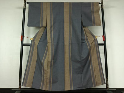 平和屋着物▽上質な紬　単衣　間道　正絹　逸品　AABL0261jh